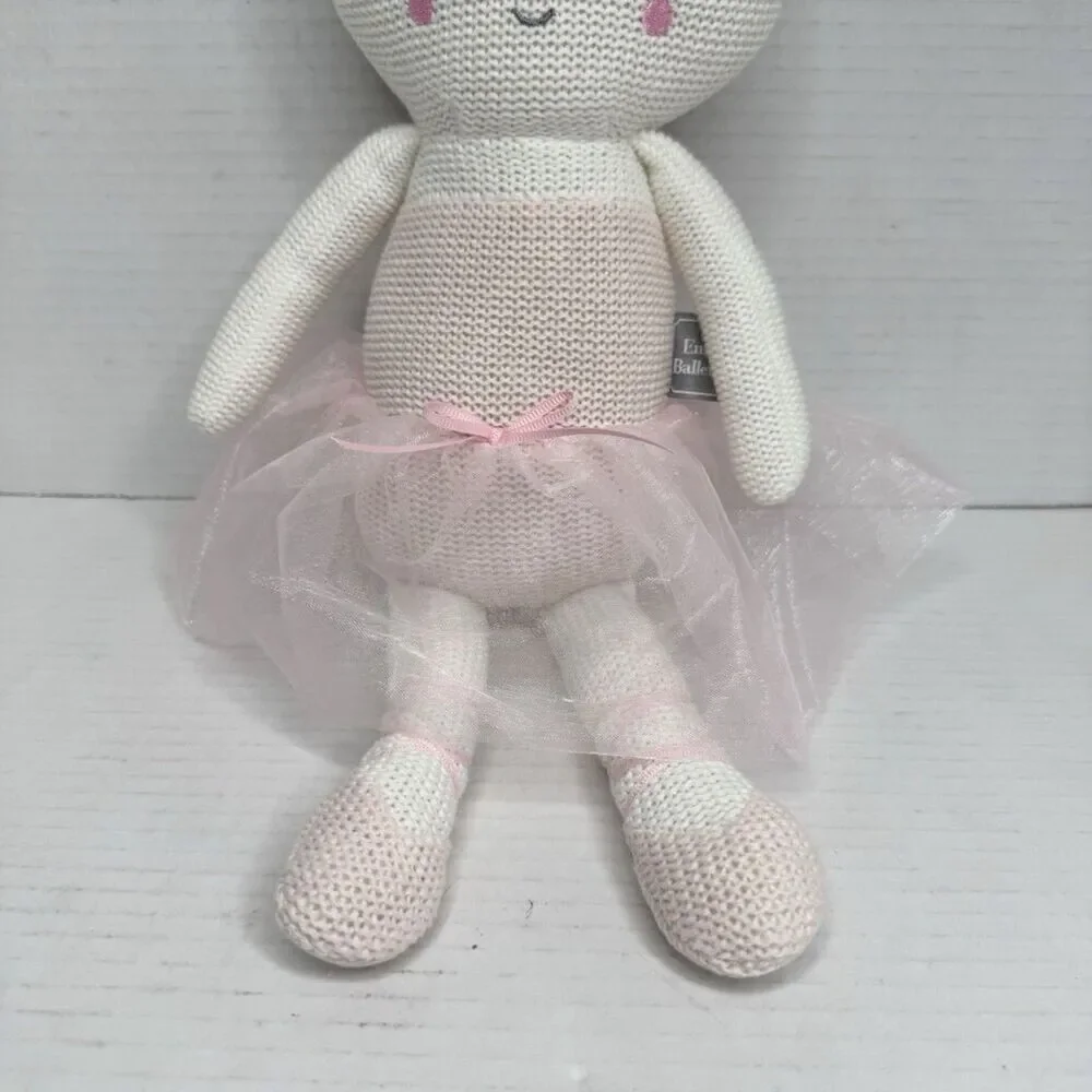 Living Textile 17" Emma Ballerina Knitted Plush Rattle Doll Toy Pink Tutu Skirt - Picture 4 of 6